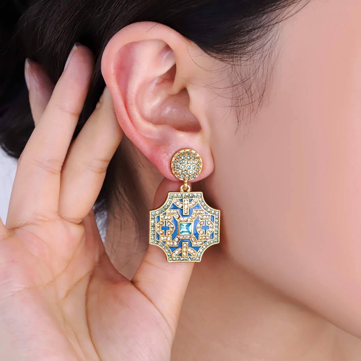 Vintage Plated Dangle Earrings with Rhinestones